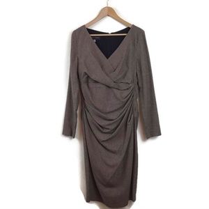 Talbot Runhof Dress V Neck Ruched Sheath Check